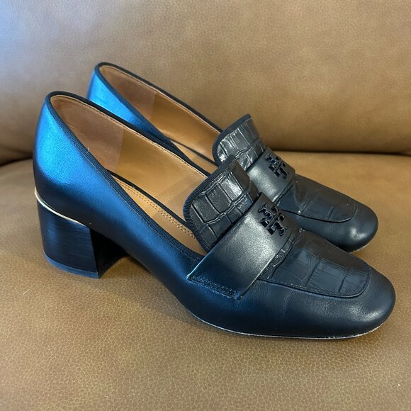 [7.5] Tory Burch Everly Black Heeled Loafers - Picture 1 of 12